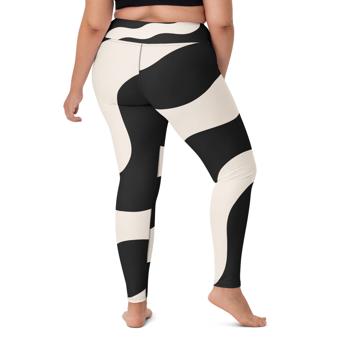 Legging de yoga pour femme – Beige & Noir – Stretch, taille haute, séchage rapide – Graphique Minimaliste