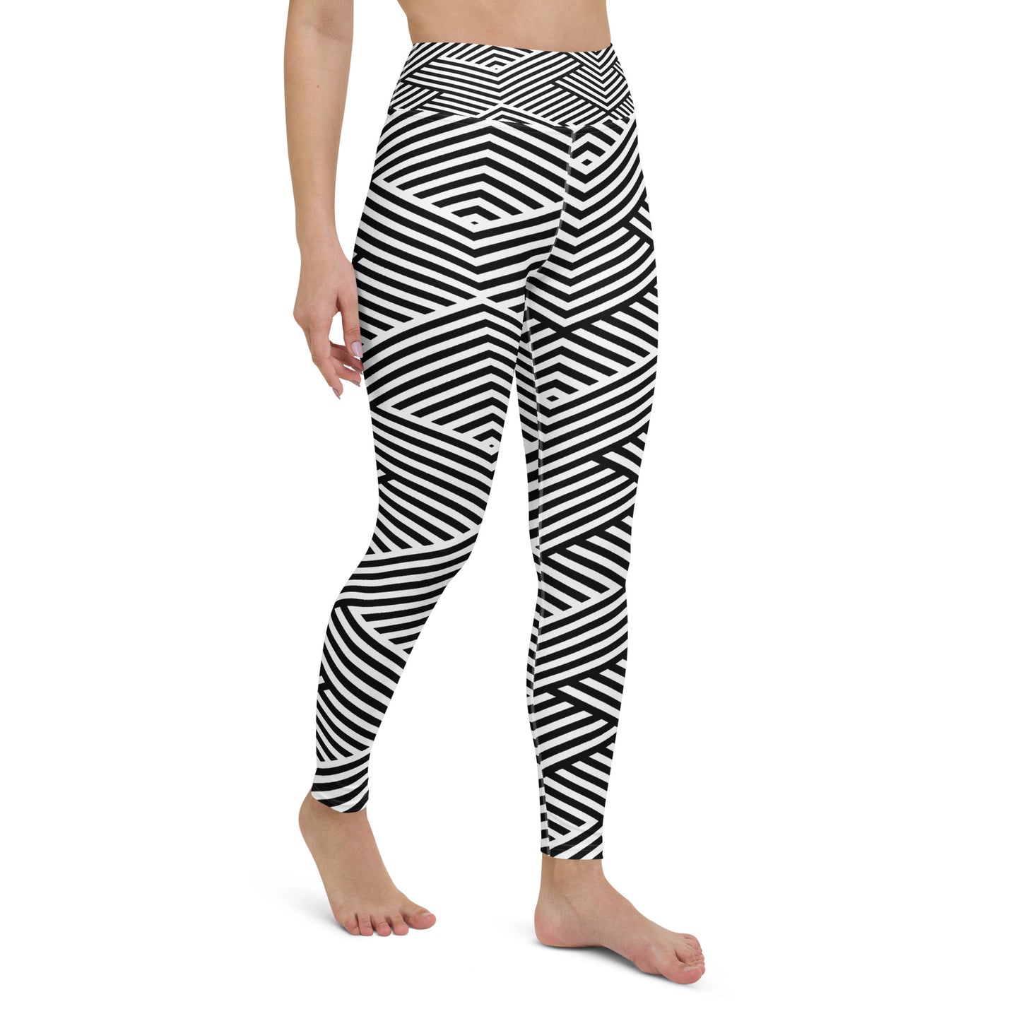 Legging de yoga pour femme – Blanc & Noir – Stretch, taille haute, séchage rapide – Graphique Minimaliste