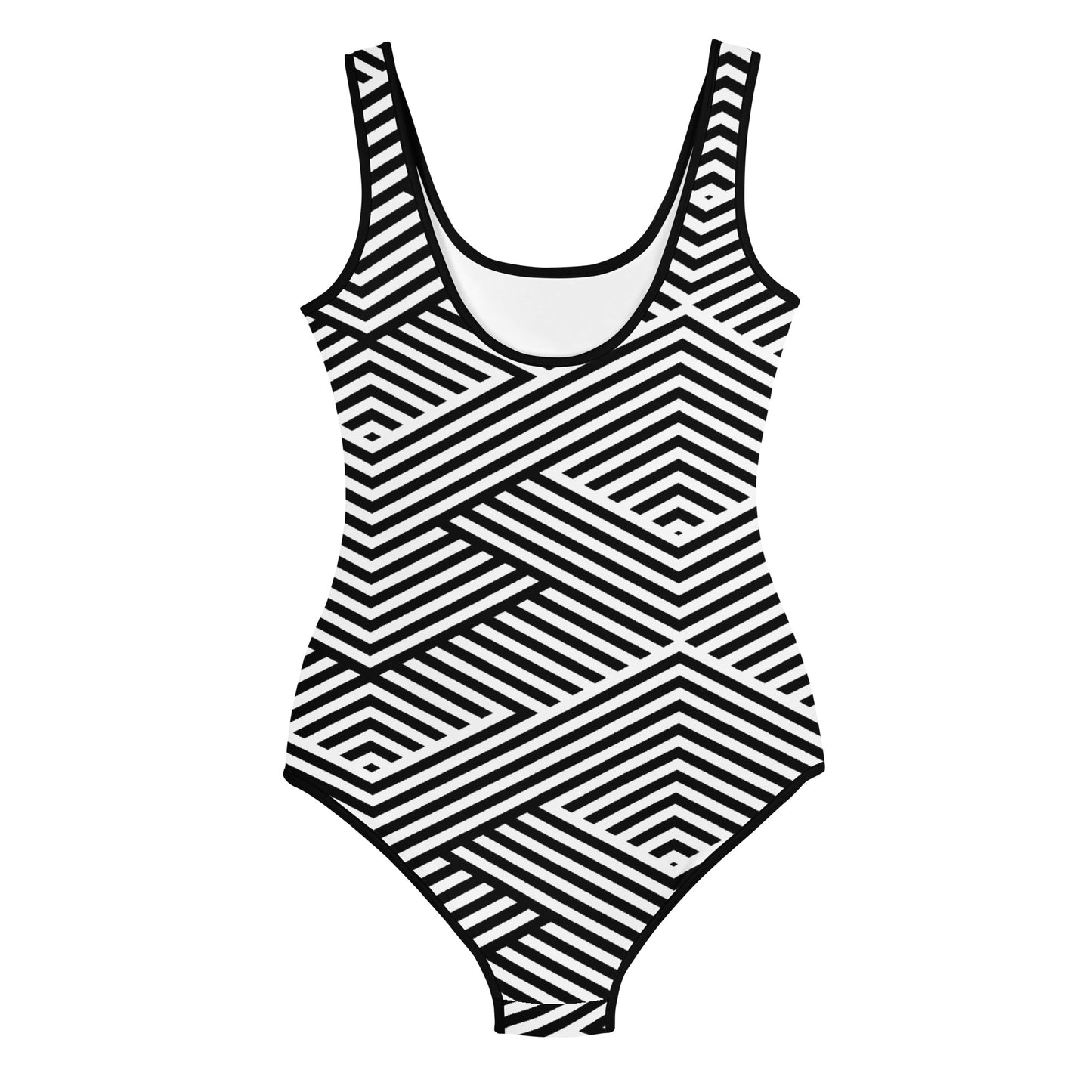 Maillot de bain 1 pièce pour fille ado – Blanc & Noir – maintien & séchage rapide – Graphique