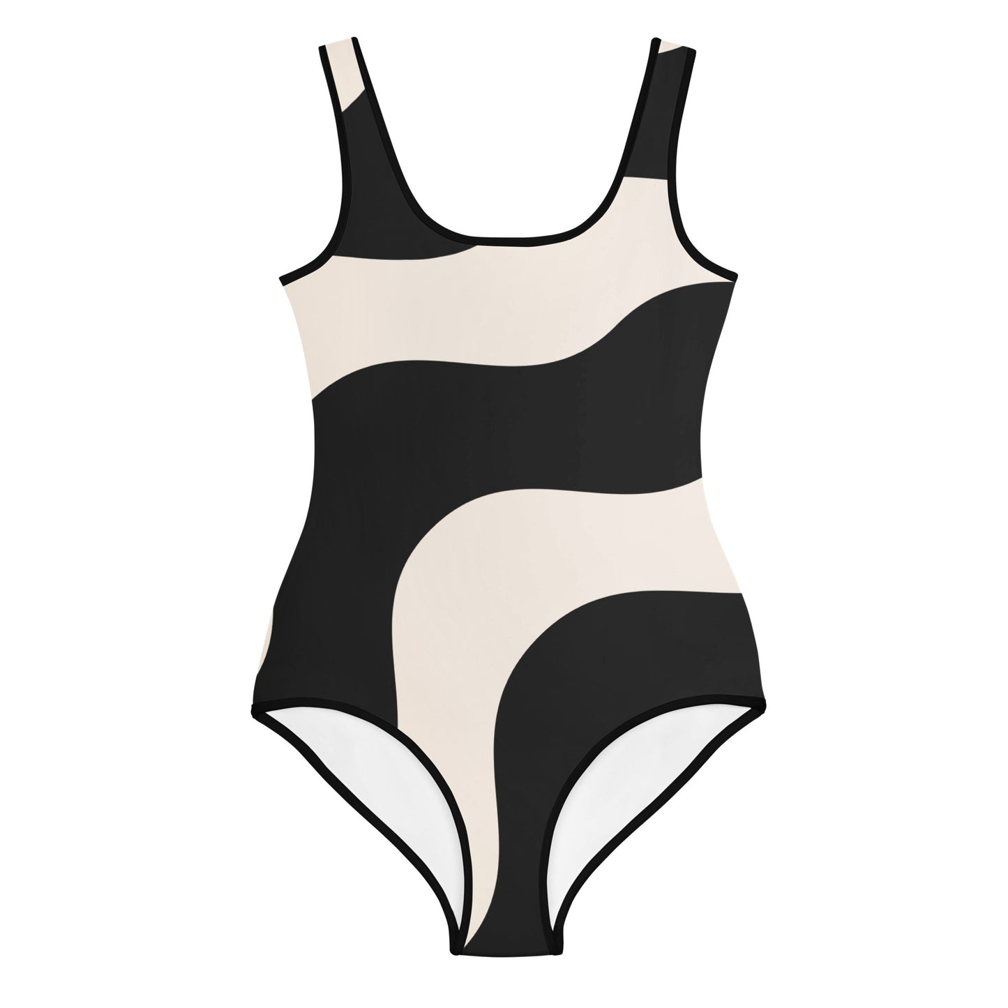 Maillot de bain 1 pièce pour fille ado – Beige & Noir – maintien & séchage rapide – Graphique