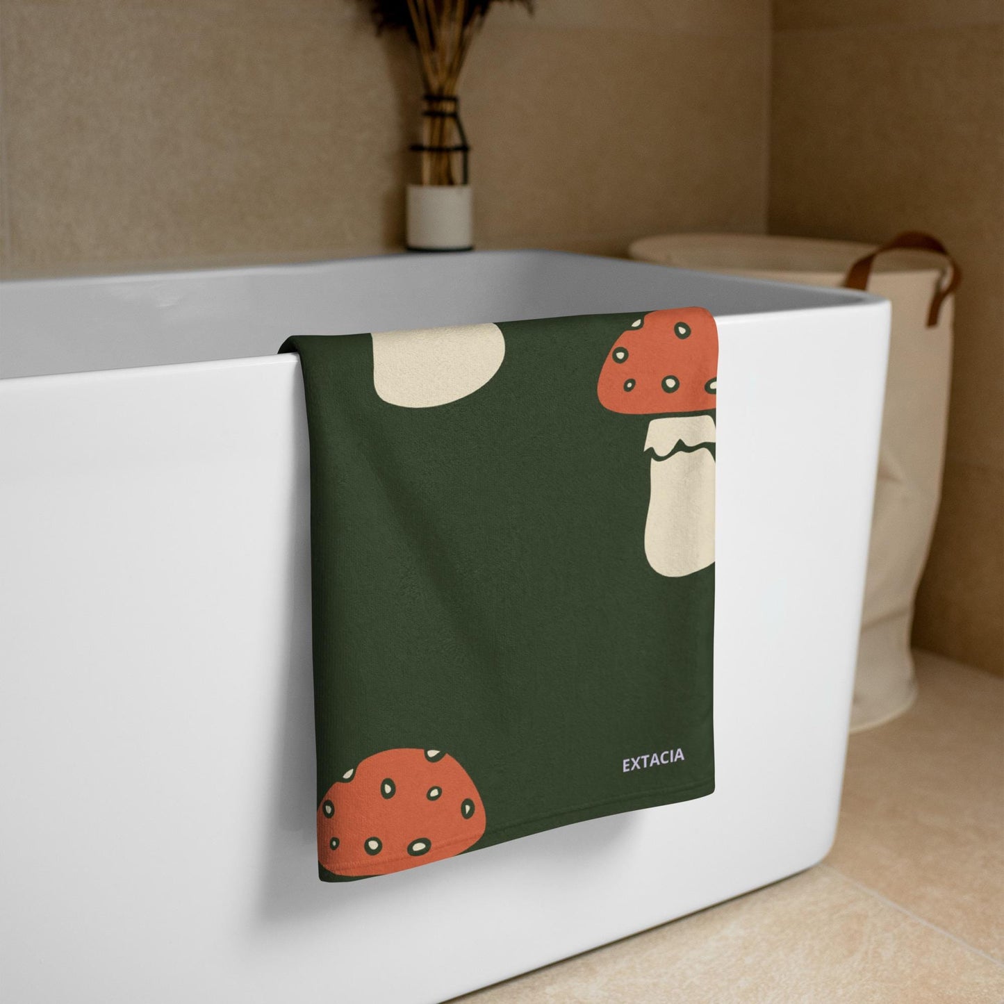 Serviette de Bain en Coton – Serviette de plage - Douce, Absorbante et Compacte, Voyage, Sport, Piscine surf, Design minimaliste champignons