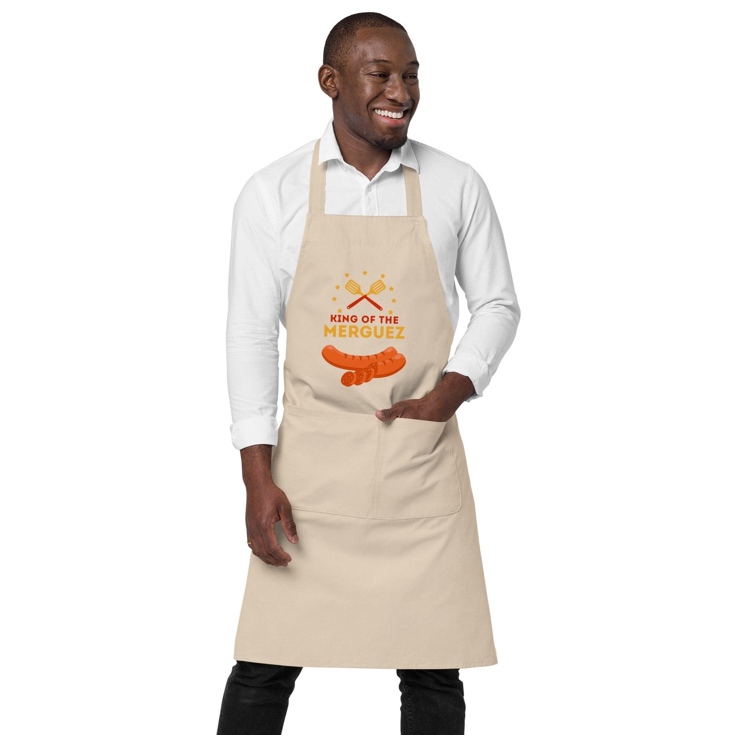 Tablier Homme 100 % Coton Bio – "King of the Merguez"  - Cadeau BBQ Original - coton biologique, Accessoire cuisine