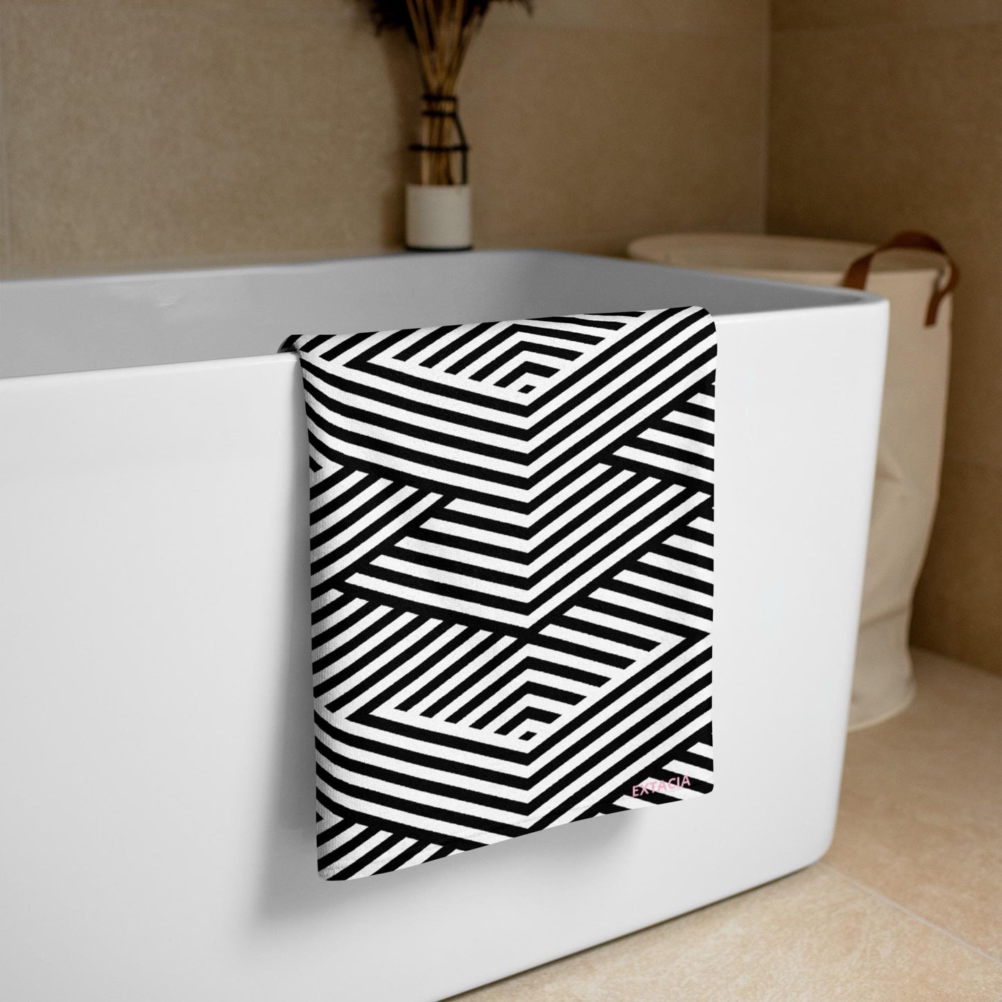 Serviette de Bain en Coton – Serviette de plage - Douce, Absorbante et Compacte - Voyage, Sport, Piscine surf - Design Minimaliste Graphique