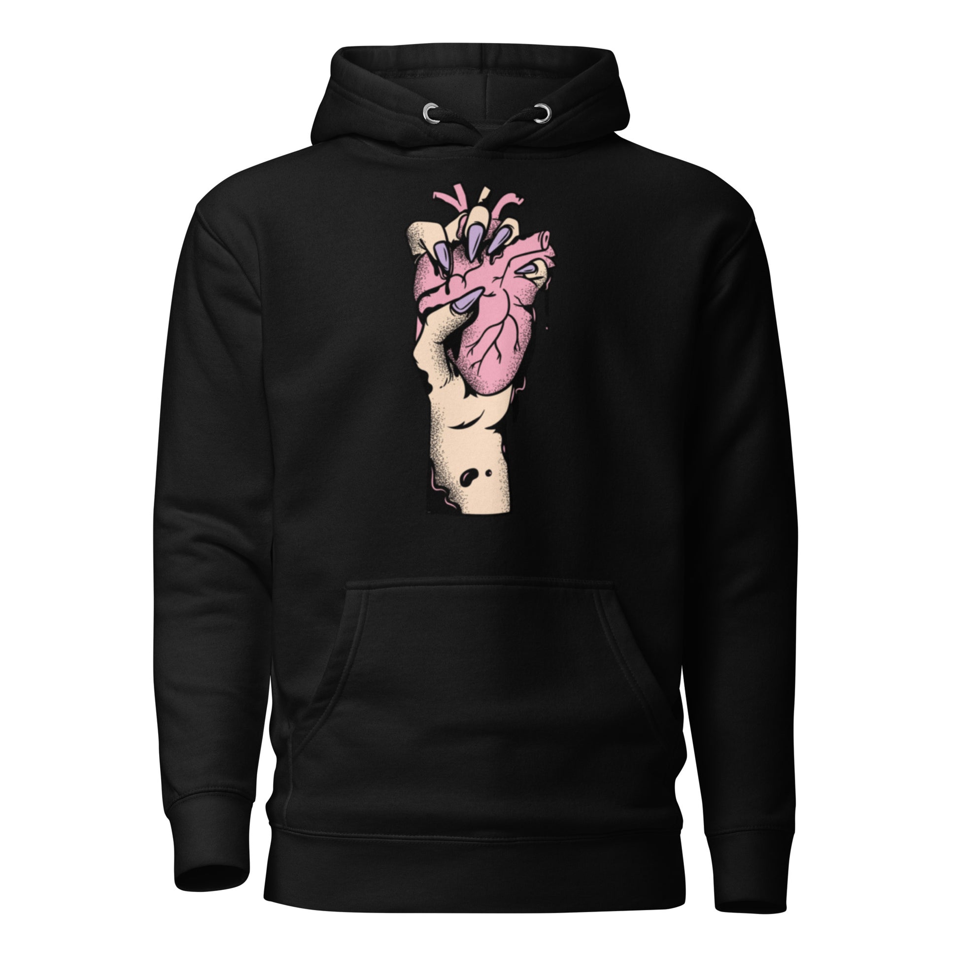Sweat à capuche homme - 100 % coton – vue de face, coupe confortable - noir  – Coeur déjà pris, rose 