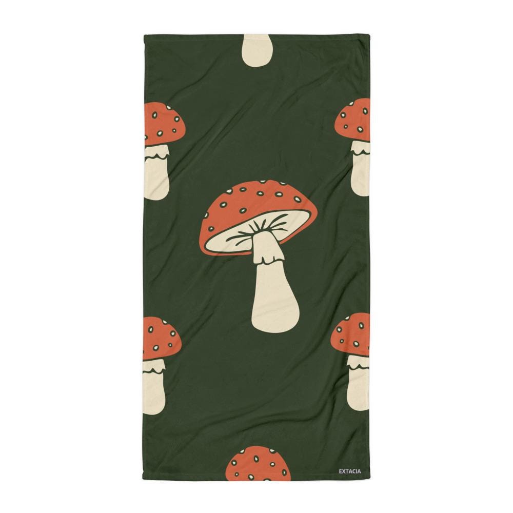 Serviette de Bain en Coton – Serviette de plage - Douce, Absorbante et Compacte, Voyage, Sport, Piscine surf, Design minimaliste champignons
