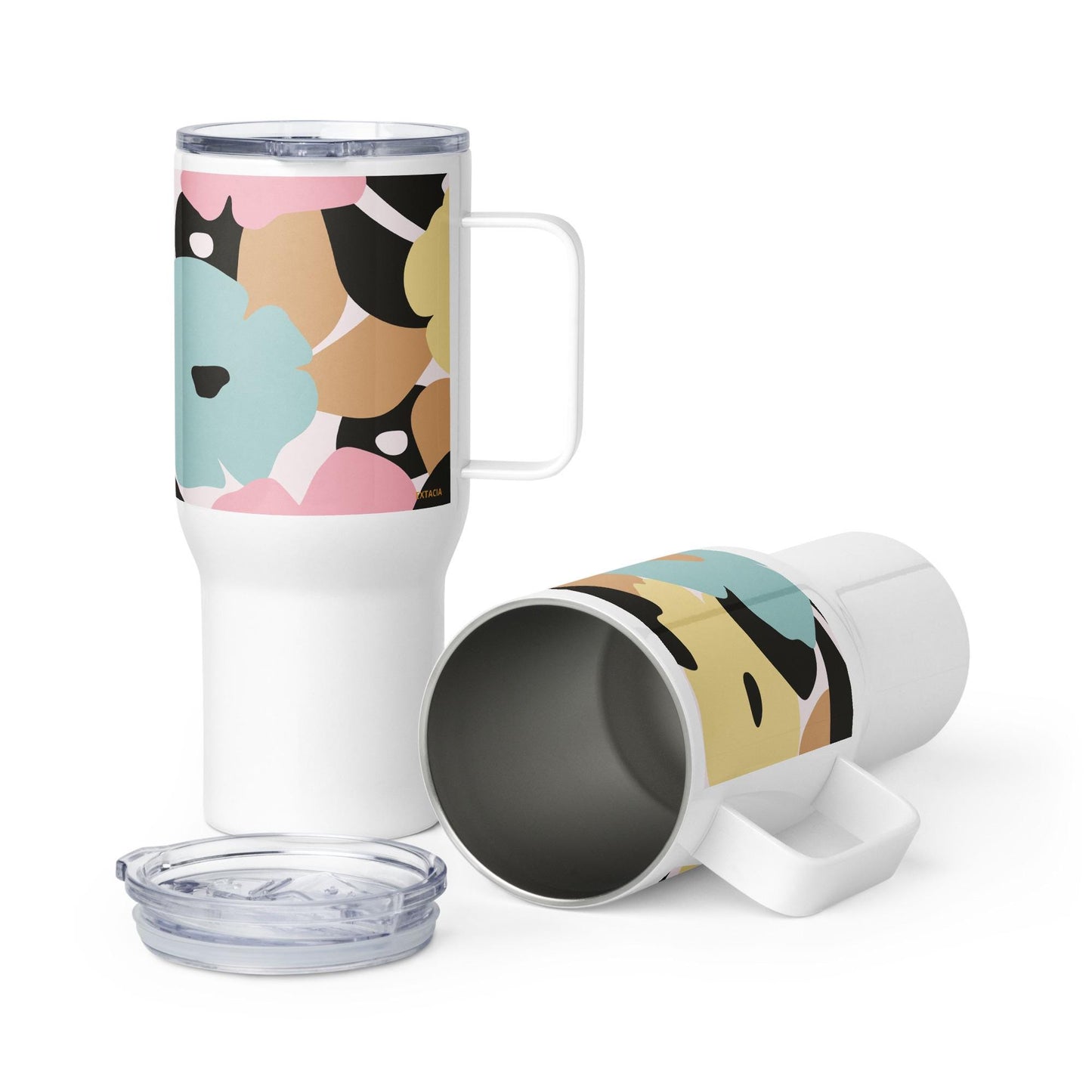 Mug Isotherme Inox - Mug de Voyage Isotherme en Acier Inoxydable avec Anse – Design Florale - THERMOS, gobelet - Durable, Léger, Étanche