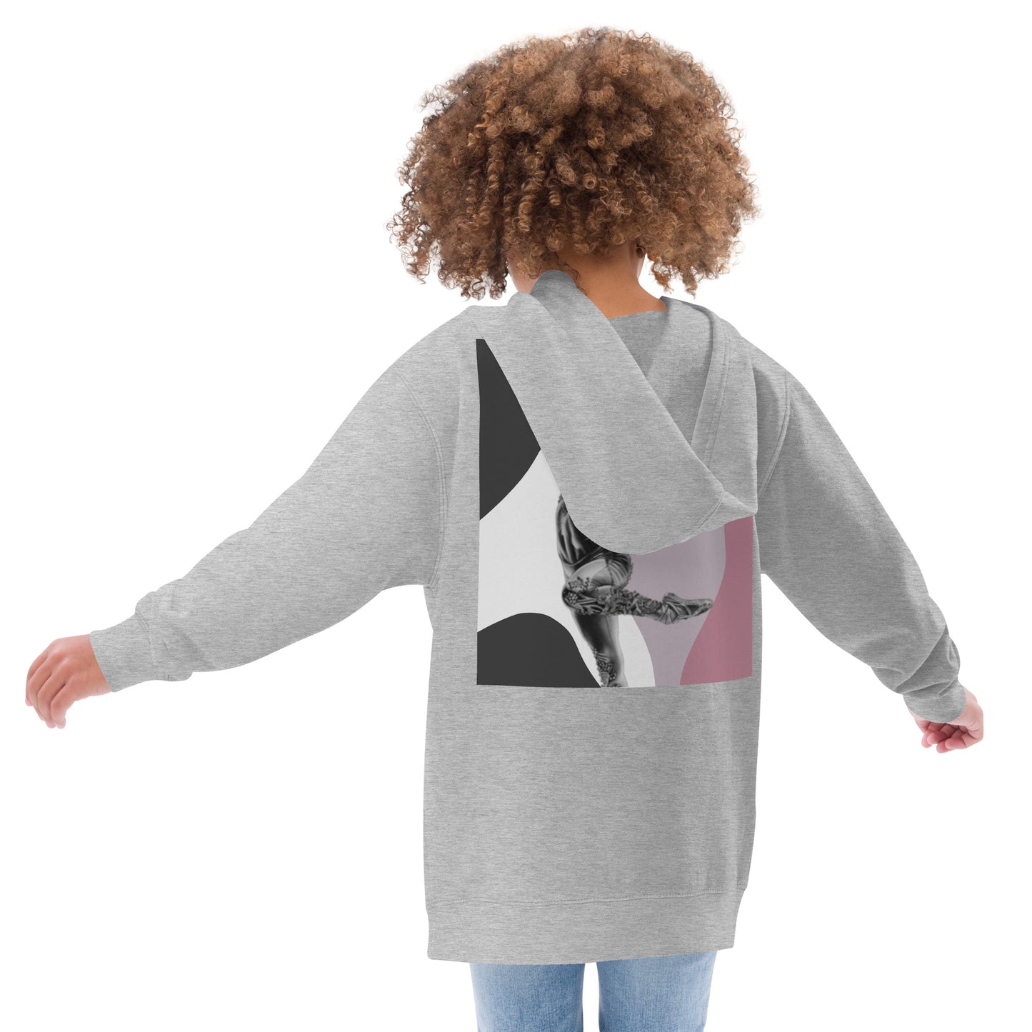 Sweat à capuche pour petite fille & ado – Jeux de Gris & Rose – Coton-mélange, pull chaud & doux – Motif Gymnaste Danseuse
