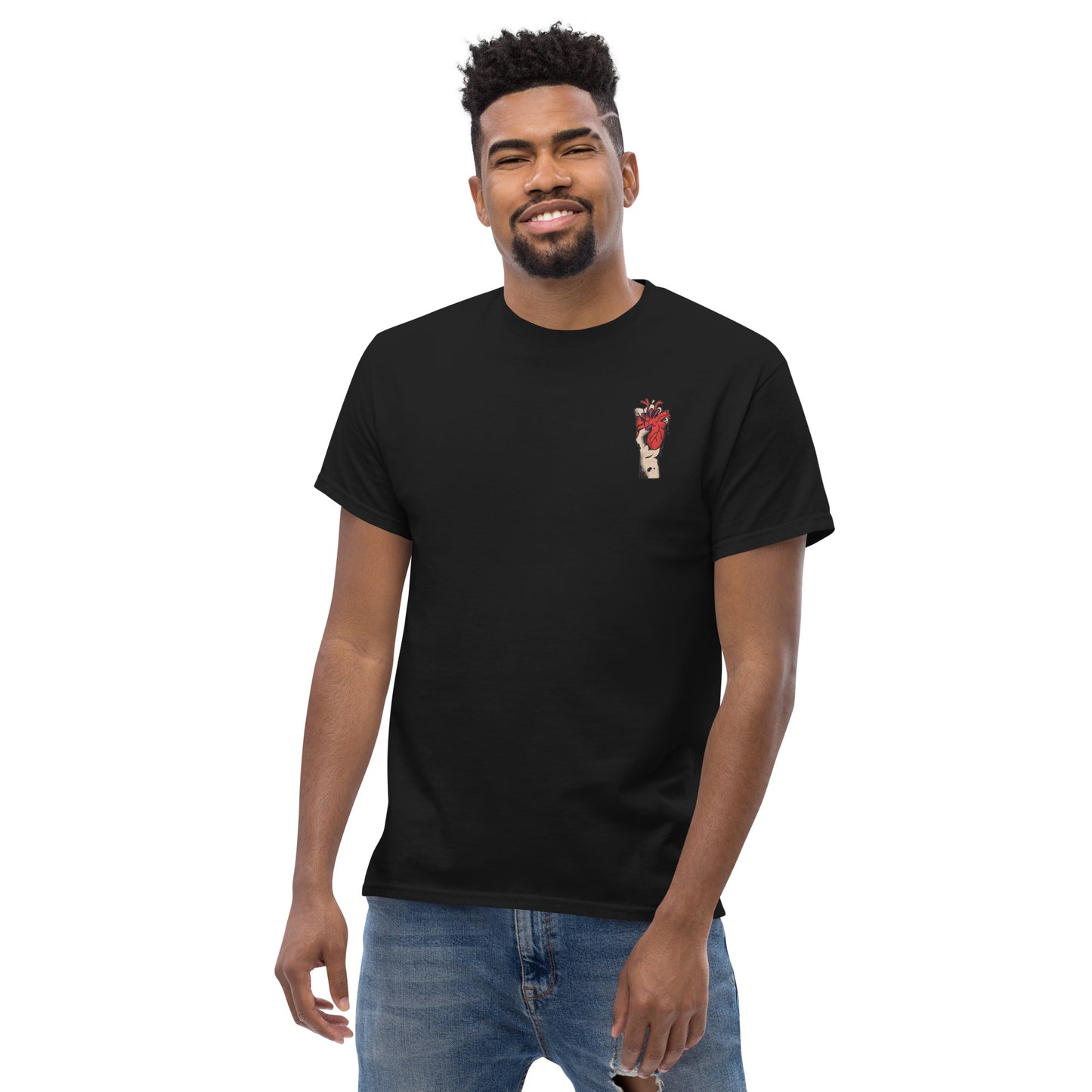T-shirt pour homme à col rond, manches courtes – 100% coton, motif brodé "Cœur Déjà Pris"