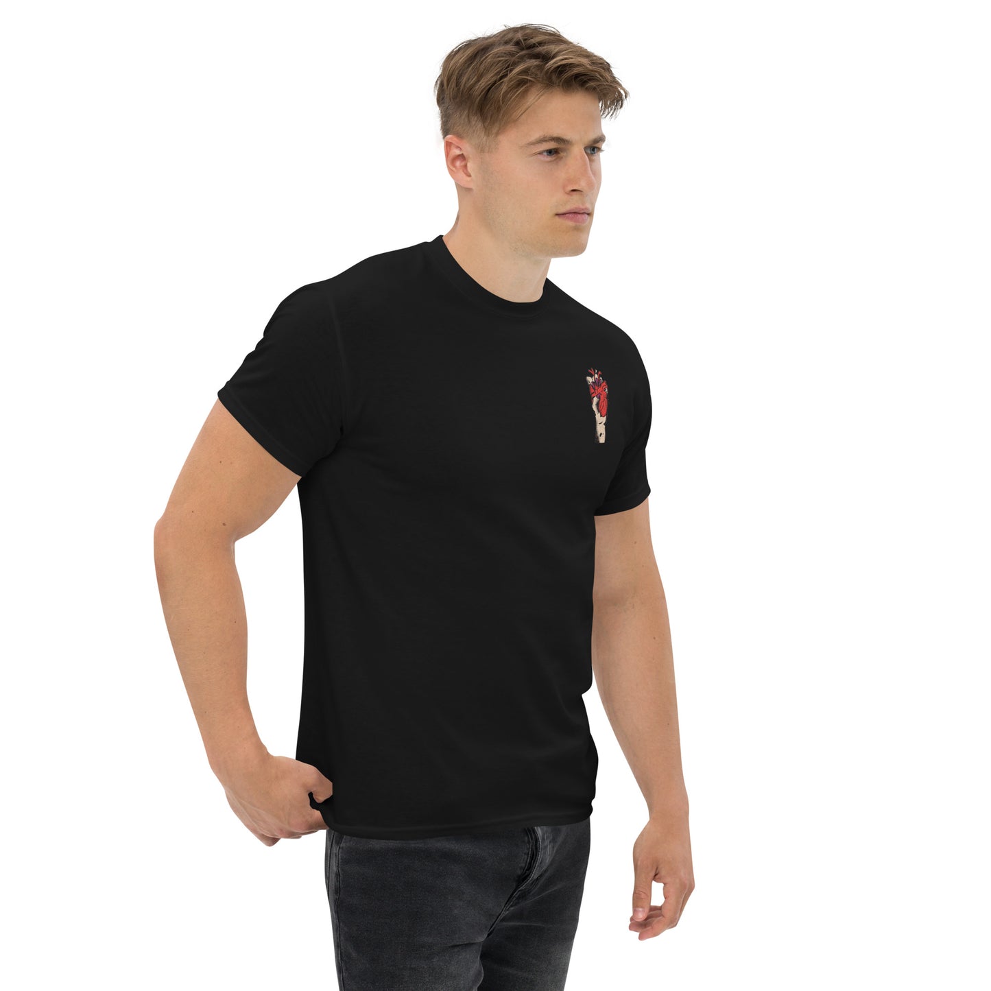 T-shirt pour homme à col rond, manches courtes – 100% coton, motif brodé "Cœur Déjà Pris"