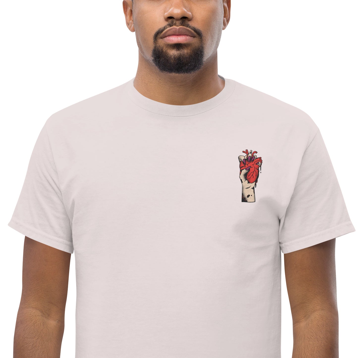 T-shirt pour homme à col rond, manches courtes – 100% coton, motif brodé "Cœur Déjà Pris"