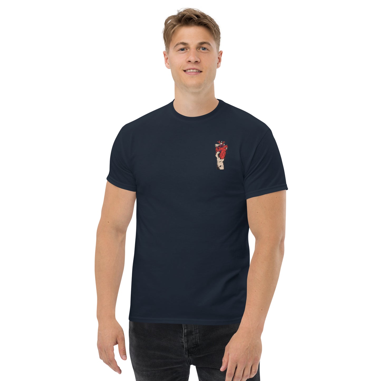 T-shirt pour homme à col rond, manches courtes – 100% coton, motif brodé "Cœur Déjà Pris"