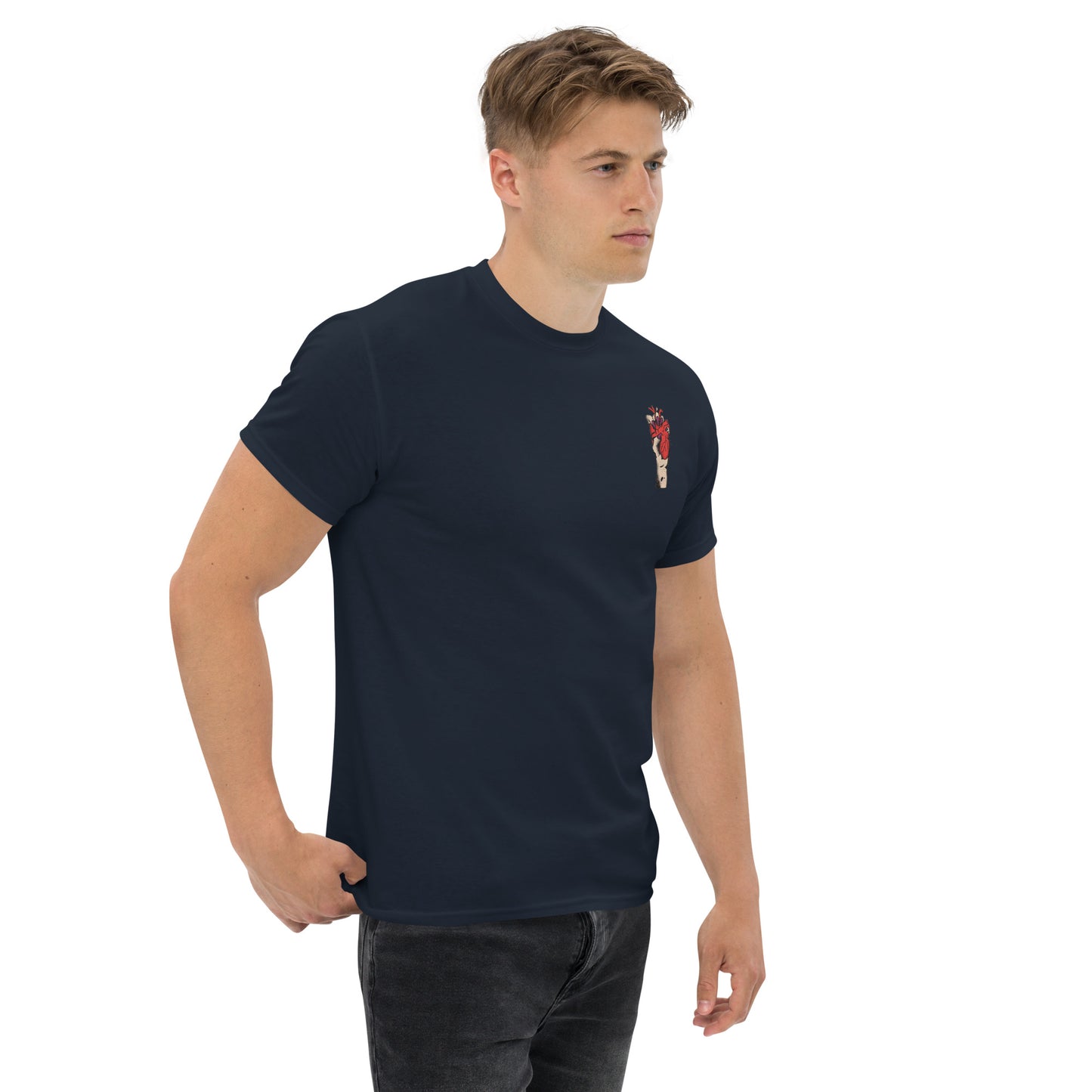 T-shirt pour homme à col rond, manches courtes – 100% coton, motif brodé "Cœur Déjà Pris"
