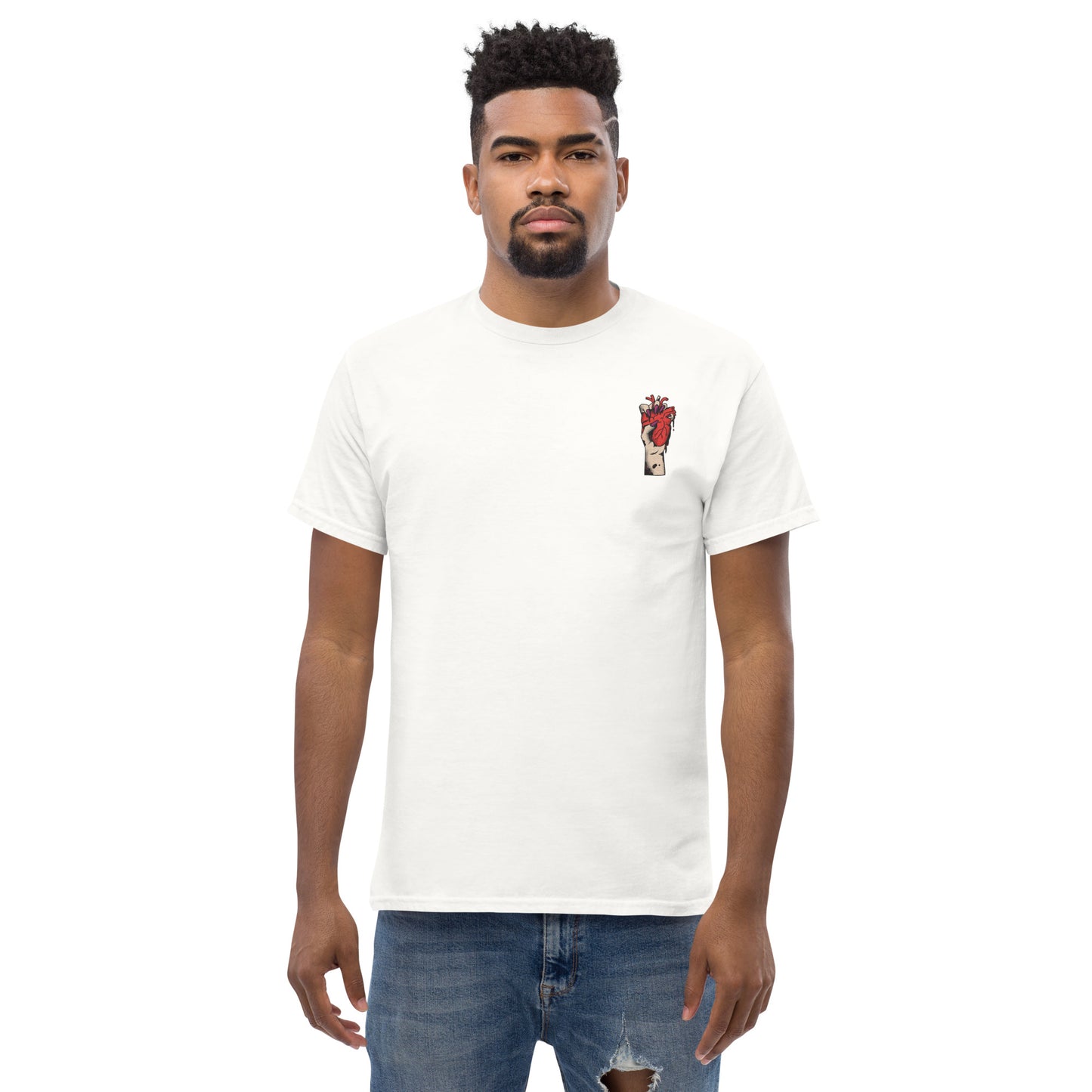 T-shirt pour homme à col rond, manches courtes – 100% coton, motif brodé "Cœur Déjà Pris"