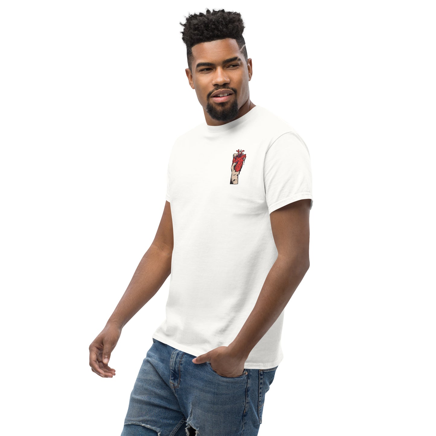 T-shirt pour homme à col rond, manches courtes – 100% coton, motif brodé "Cœur Déjà Pris"