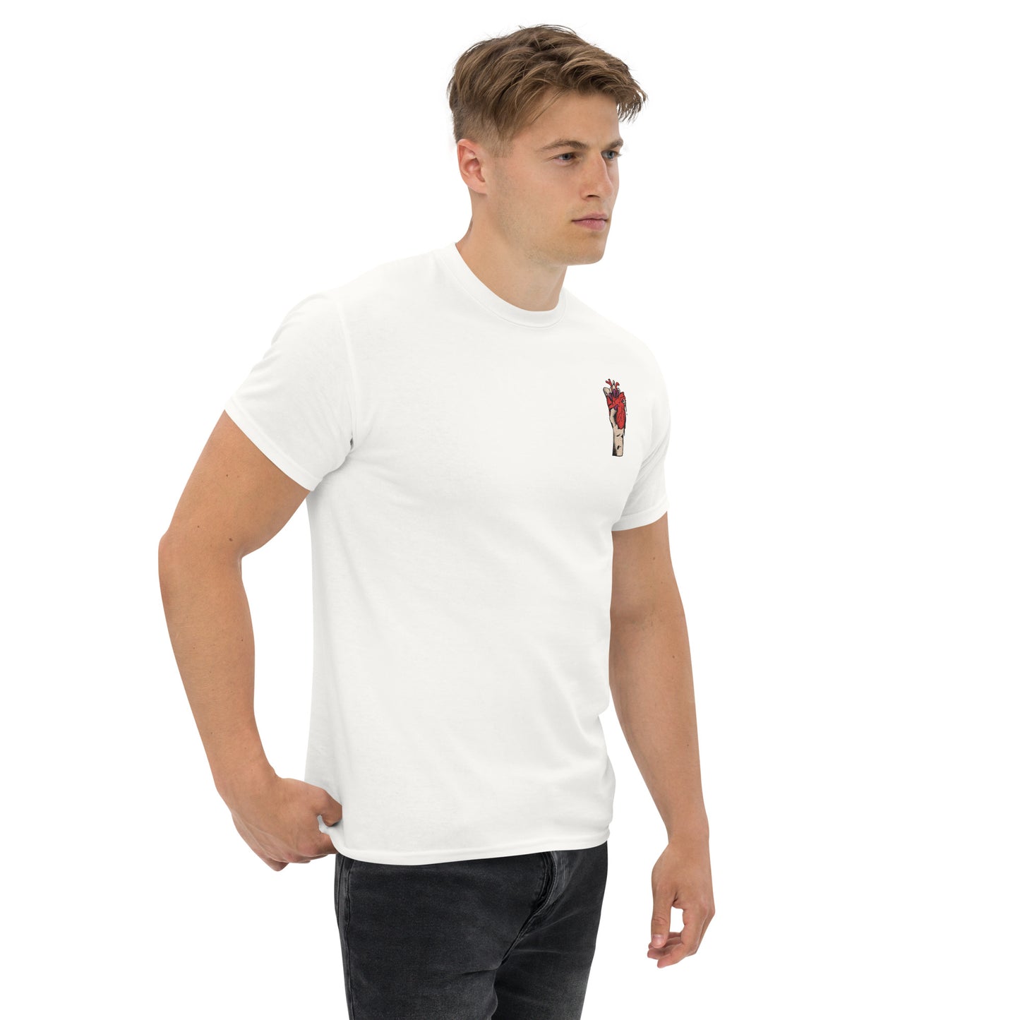 T-shirt pour homme à col rond, manches courtes – 100% coton, motif brodé "Cœur Déjà Pris"