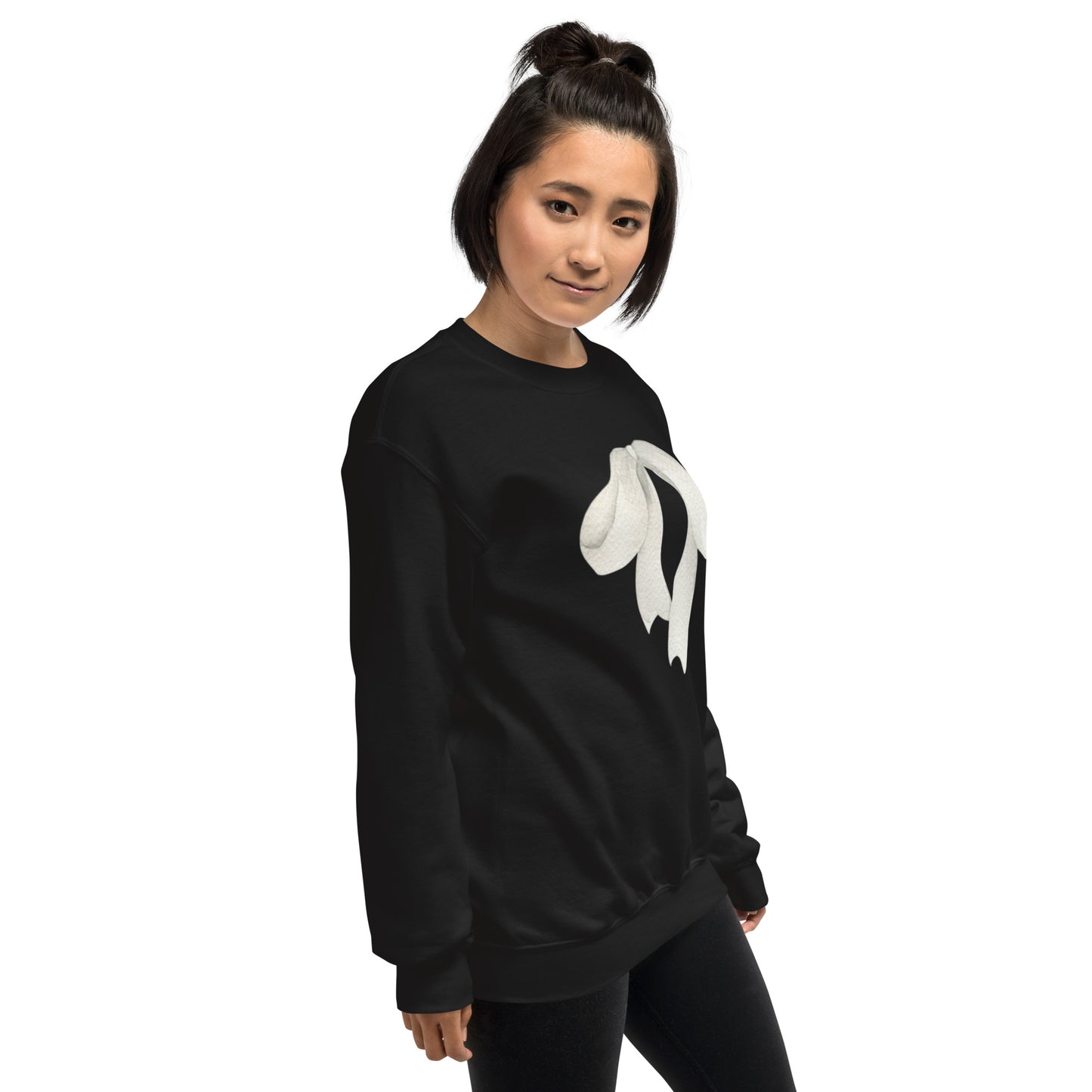 Sweat à col rond pour femme – mélange coton/polyester – motif imprimé "Petit Noeud" Minimaliste