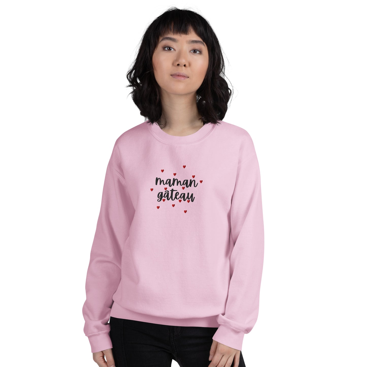 Sweat à col rond pour femme – mélange coton/polyester –  motif brodé "Maman Gâteau"
