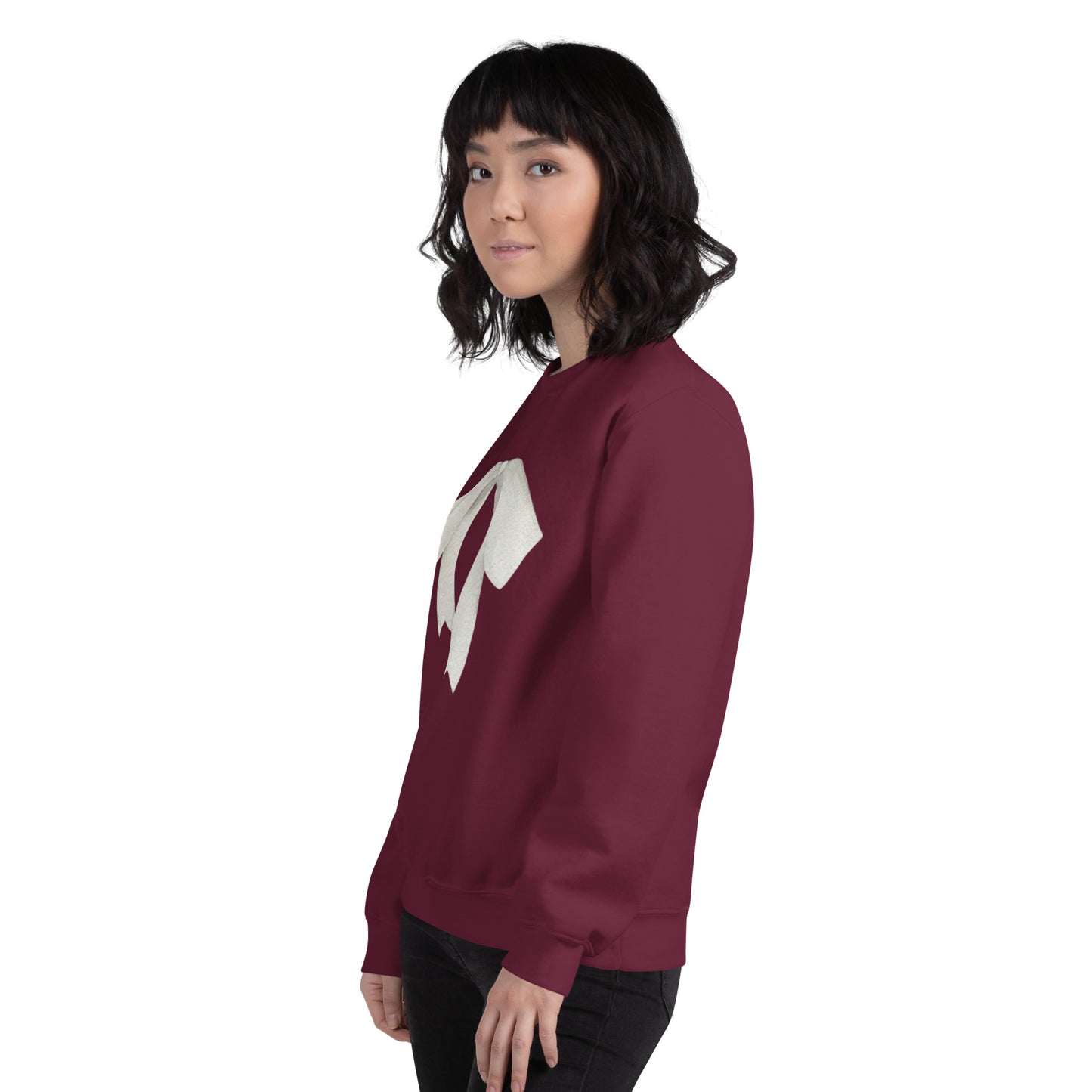 Sweat à col rond pour femme – mélange coton/polyester – motif imprimé "Petit Noeud" Minimaliste