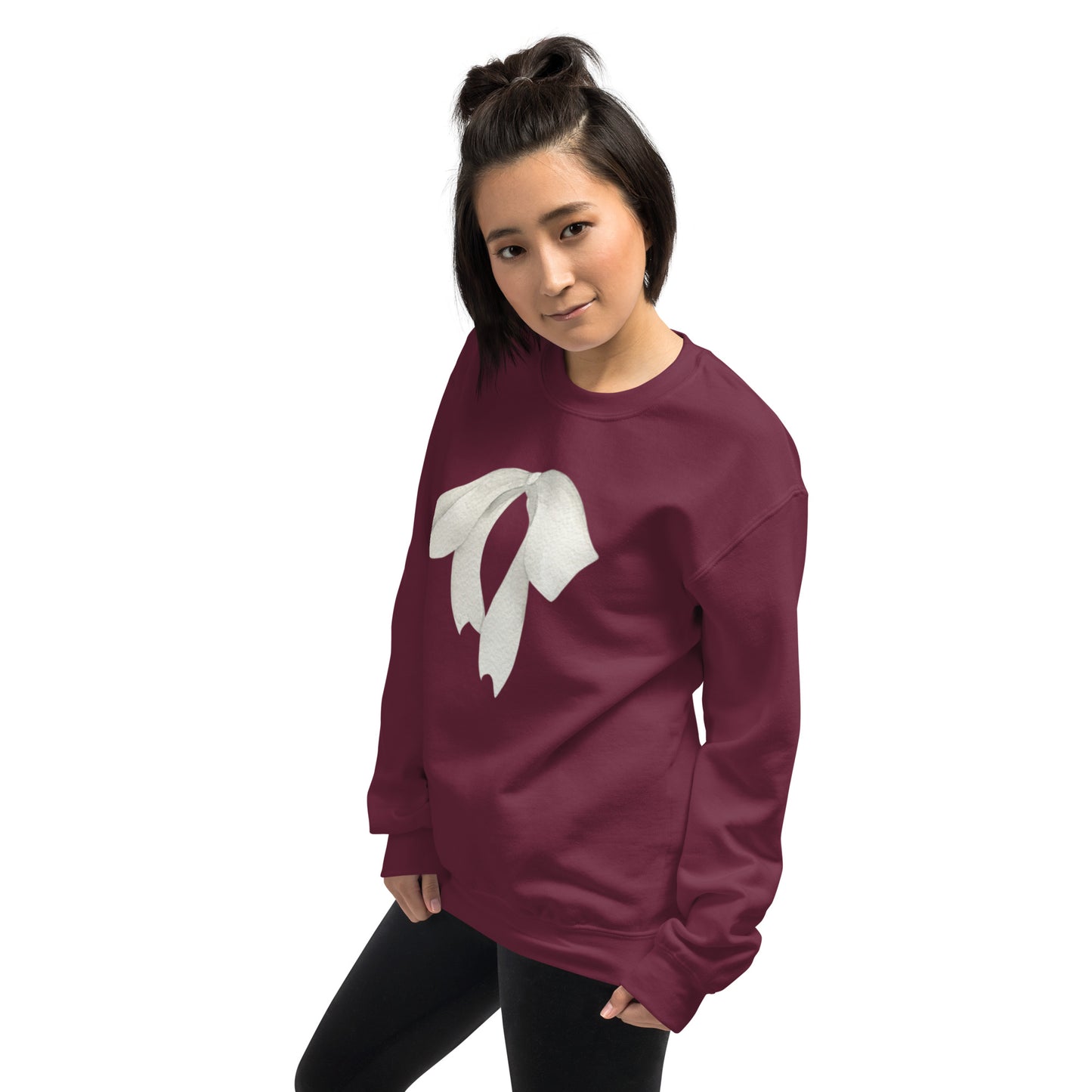 Sweat à col rond pour femme – mélange coton/polyester – motif imprimé "Petit Noeud" Minimaliste