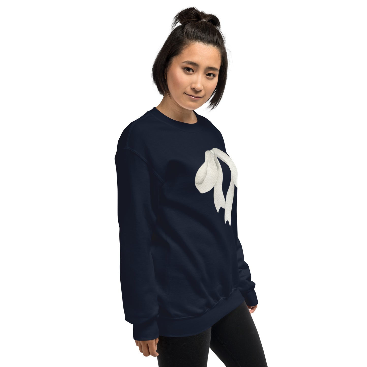 Sweat à col rond pour femme – mélange coton/polyester – motif imprimé "Petit Noeud" Minimaliste