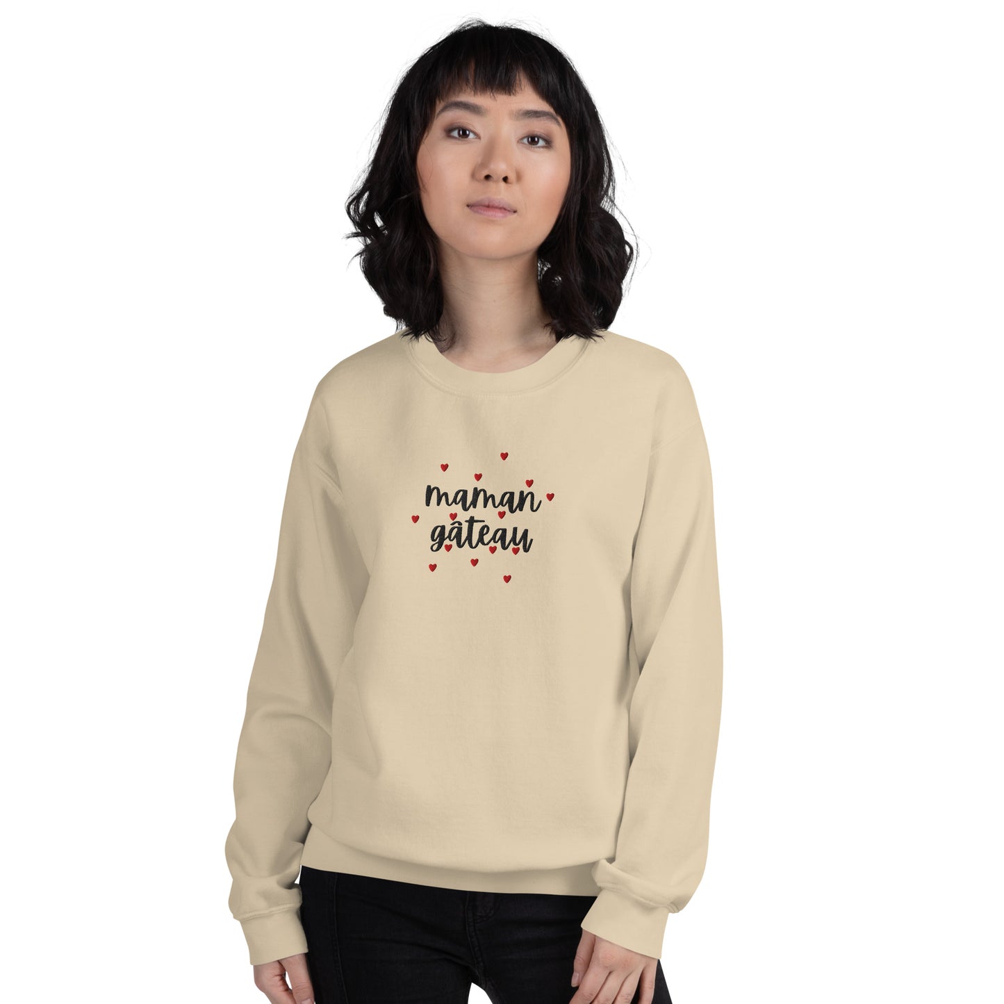 Sweat à col rond pour femme – mélange coton/polyester –  motif brodé "Maman Gâteau"