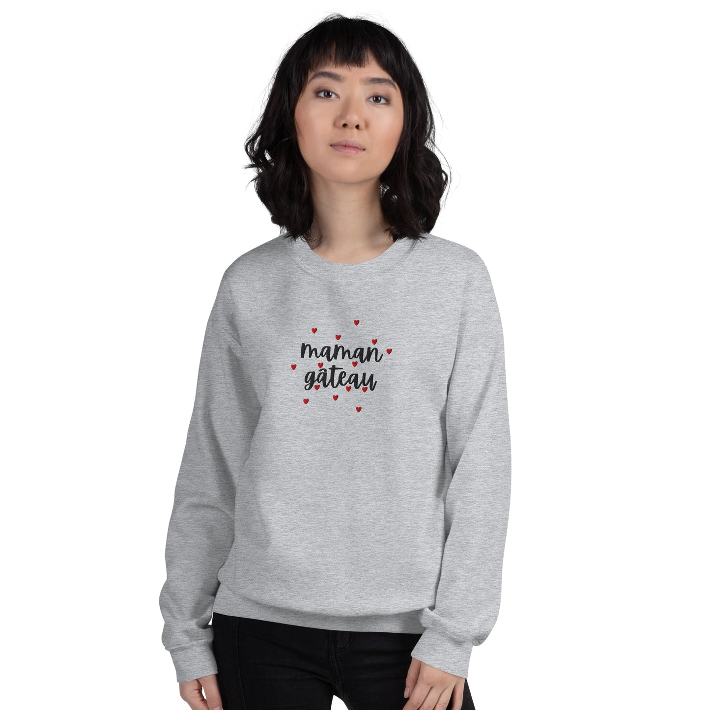 Sweat à col rond pour femme – mélange coton/polyester –  motif brodé "Maman Gâteau"
