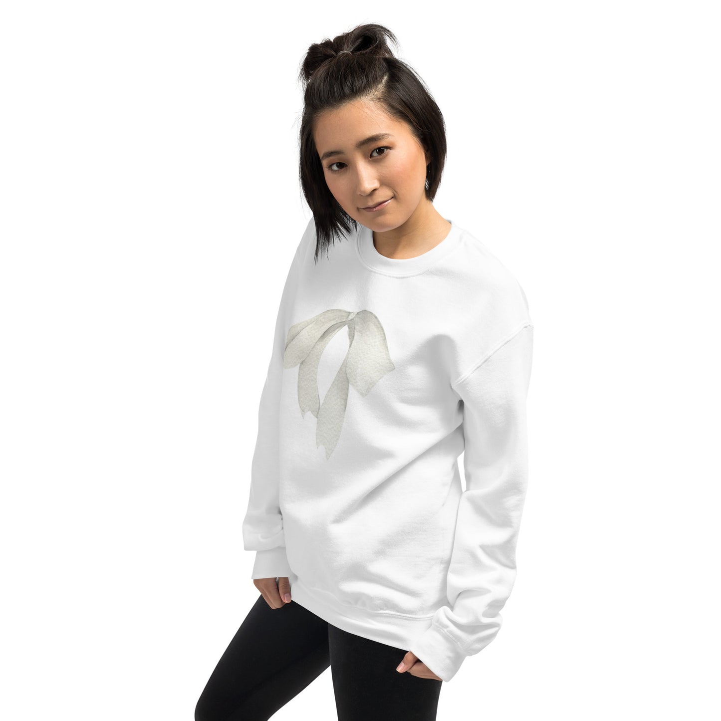 Sweat à col rond pour femme – mélange coton/polyester – motif imprimé "Petit Noeud" Minimaliste