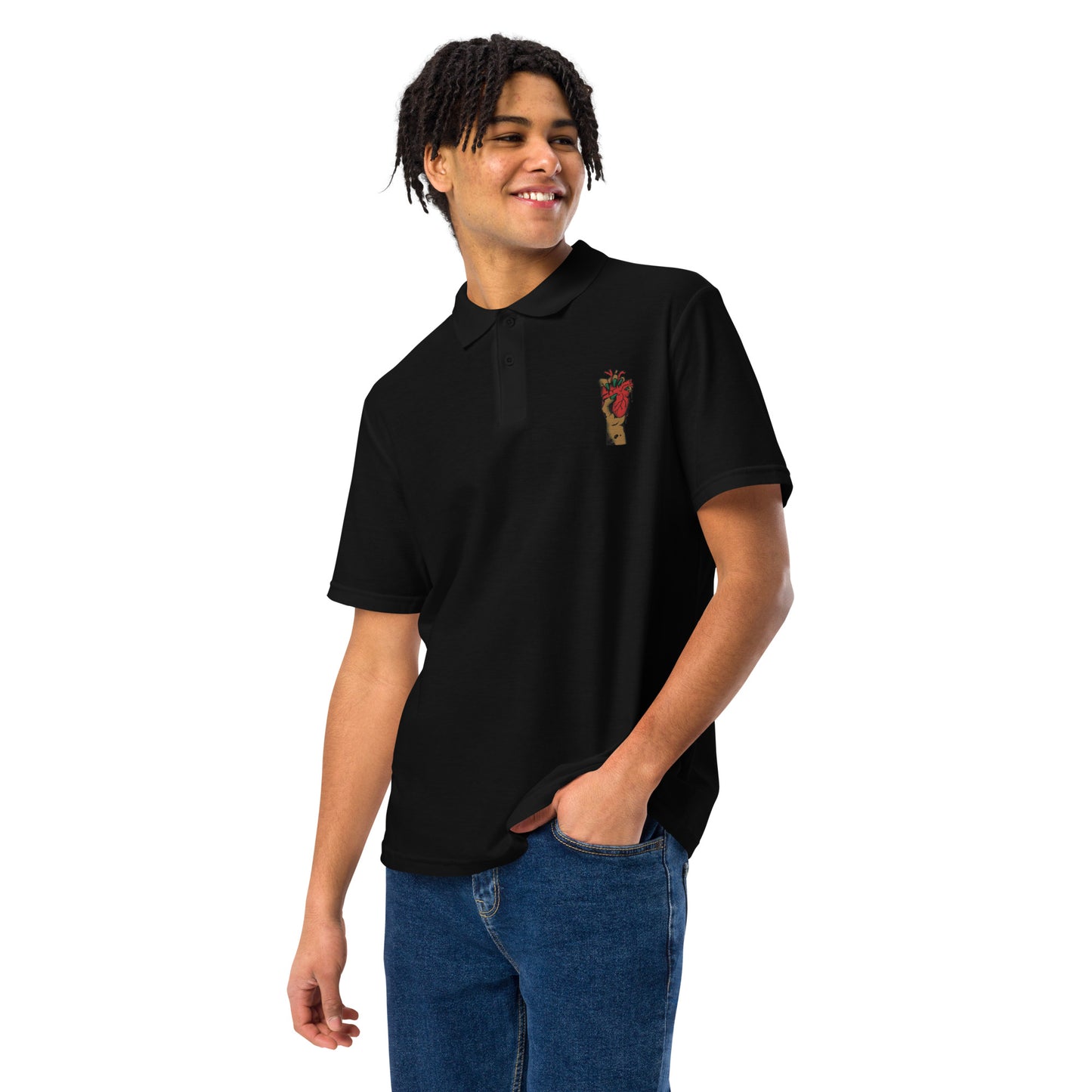 Polo pour homme à manches courtes – 100% coton piqué, motif brodé "Coeur Déjà Pris"