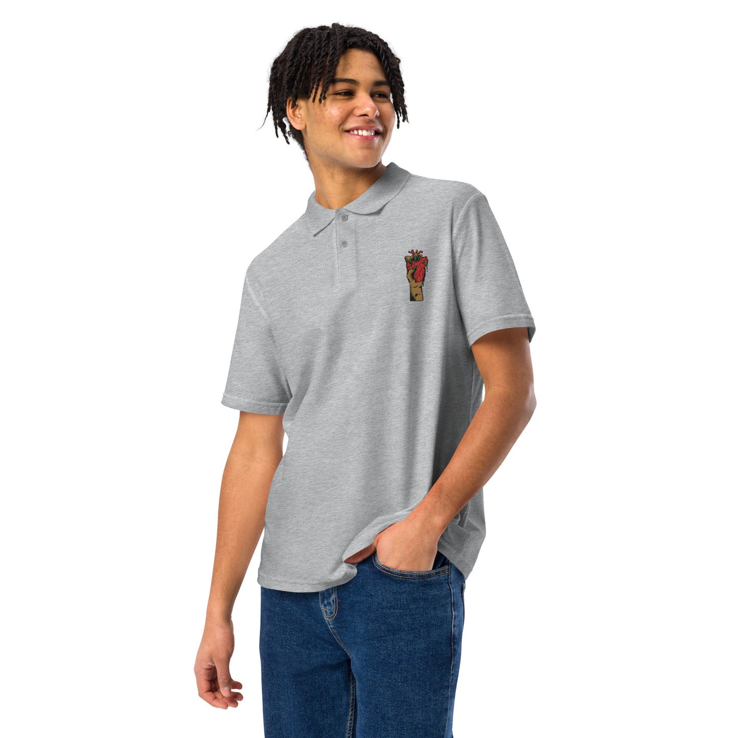 Polo pour homme à manches courtes – 100% coton piqué, motif brodé "Coeur Déjà Pris"