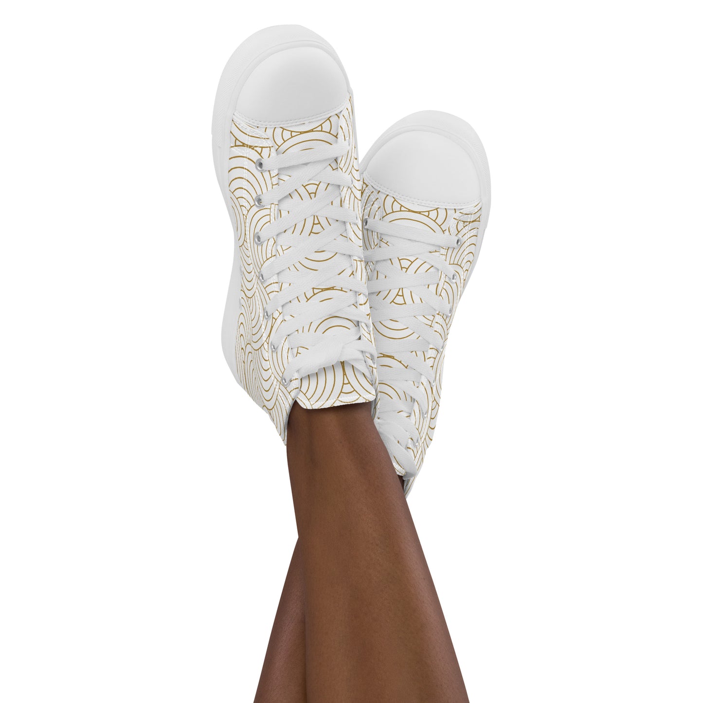 Baskets hautes en toile femme - Blanc et Or – Légères et confortables – Graphique